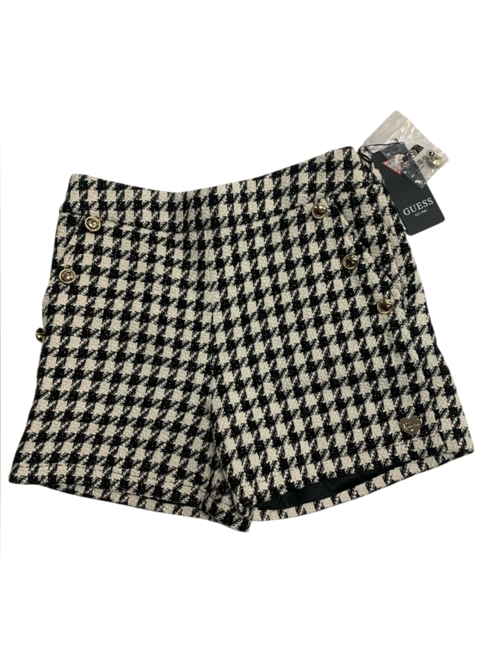 Guess NWT High-Waisted Houndstooth Black and White Tinsel Tweed Shorts, Child 8